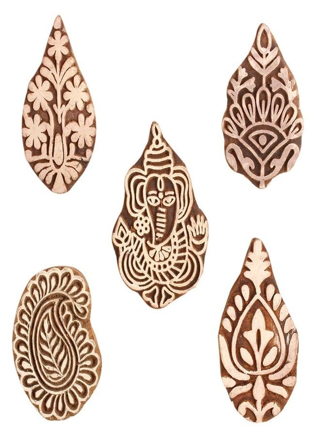 Indian-Shelf Handmade Vocalforlocal Set of 5 New Mix Wooden Printing Block (5.08 cm, Brown) - Image 1